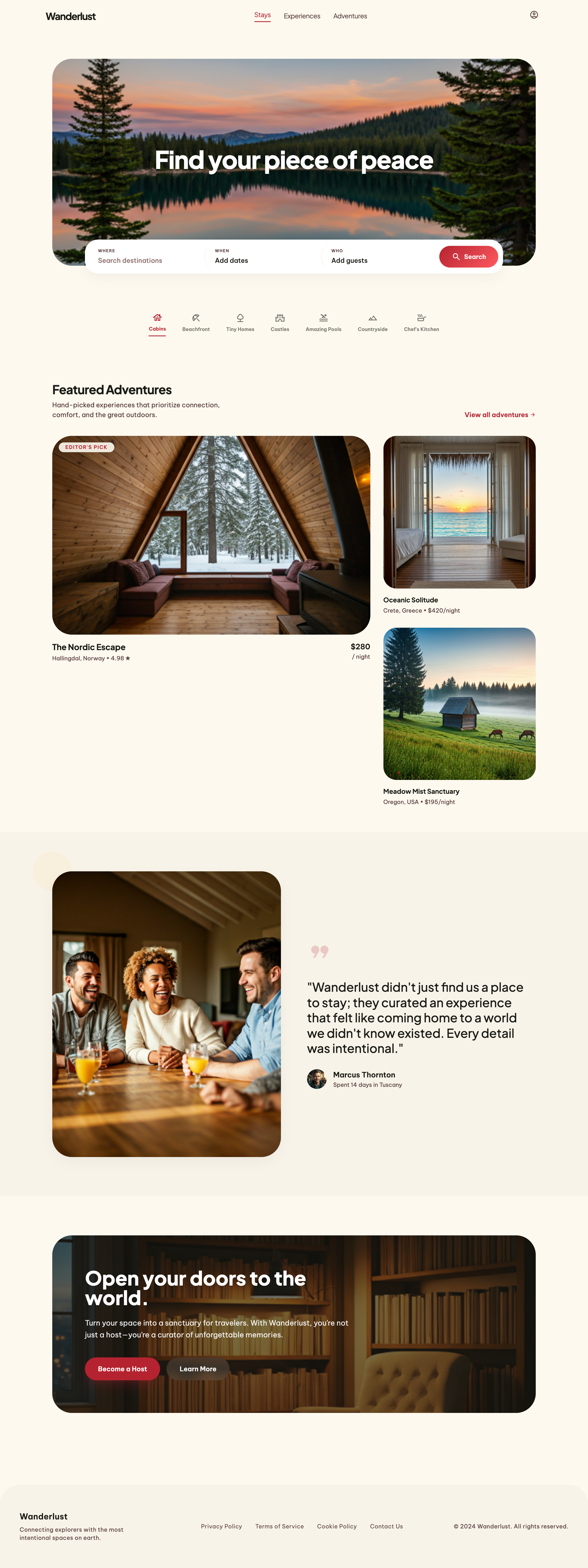 Airbnb-inspired Stitch export for the stay discovery landing page