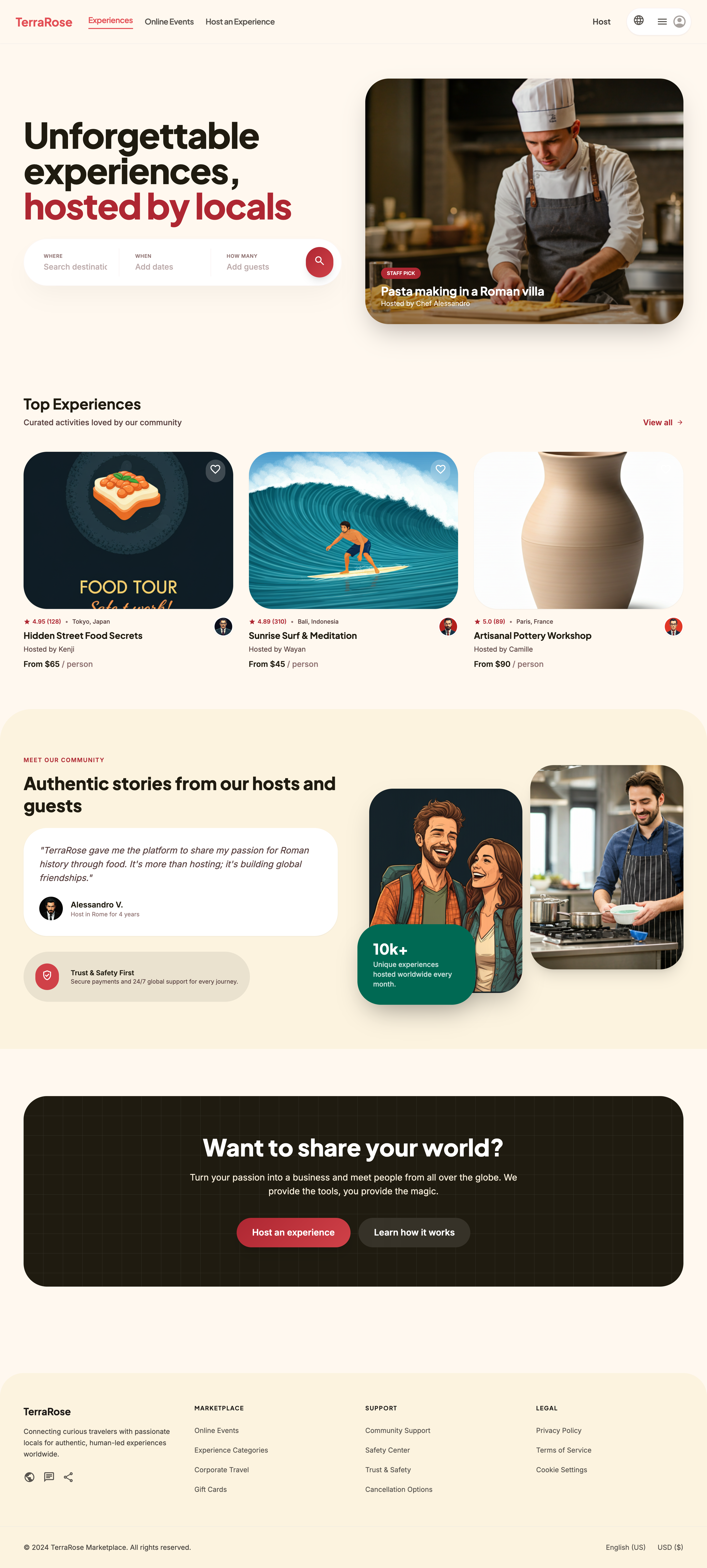Airbnb-inspired Stitch export for the local experience marketplace