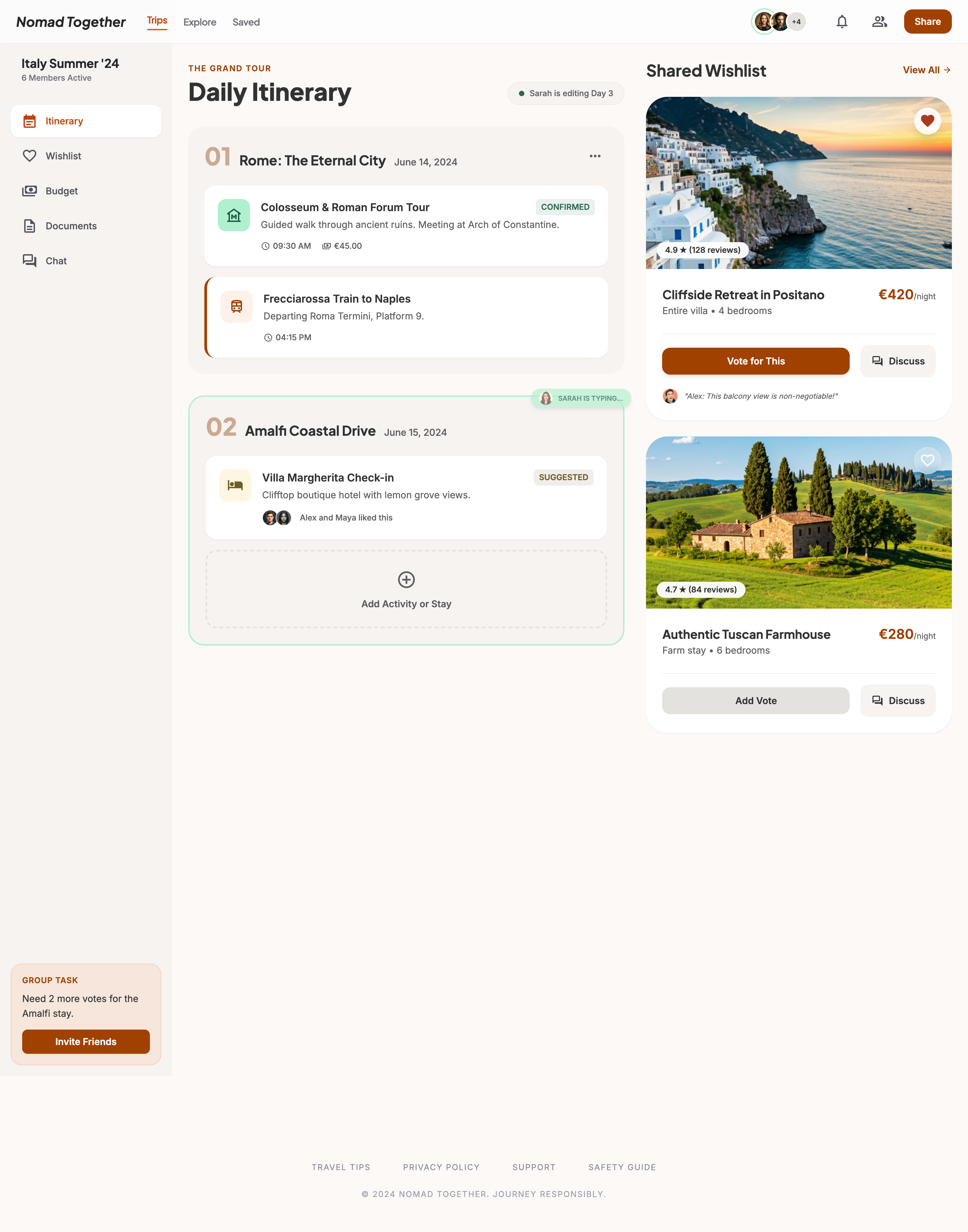 Airbnb-inspired Stitch export for the group trip planner