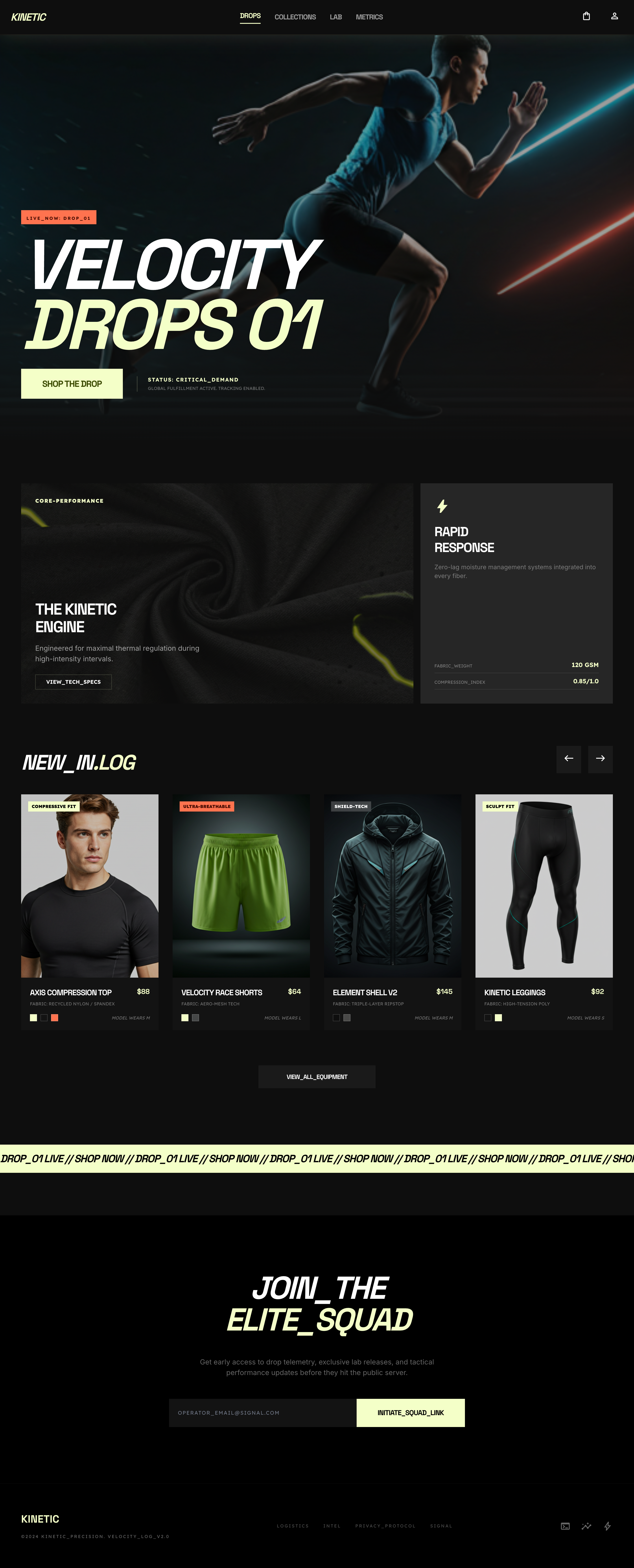 Gymshark-inspired Stitch export for the high-energy launch commerce homepage