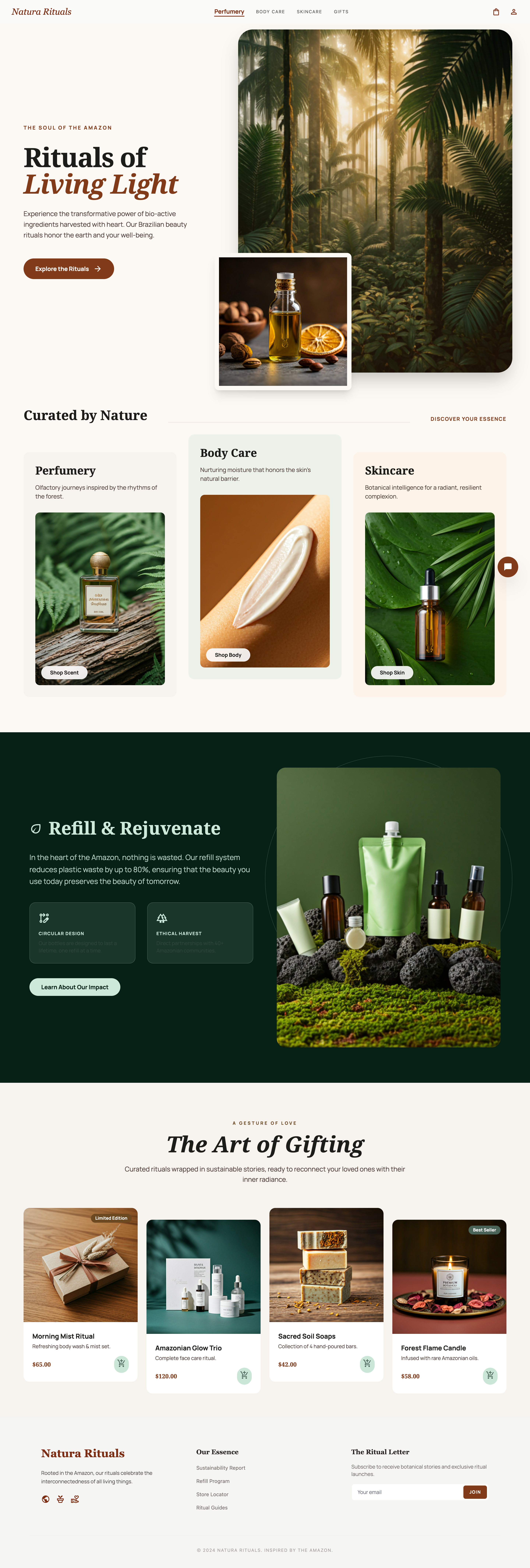 Natura-inspired Stitch export for the botanical ritual commerce homepage