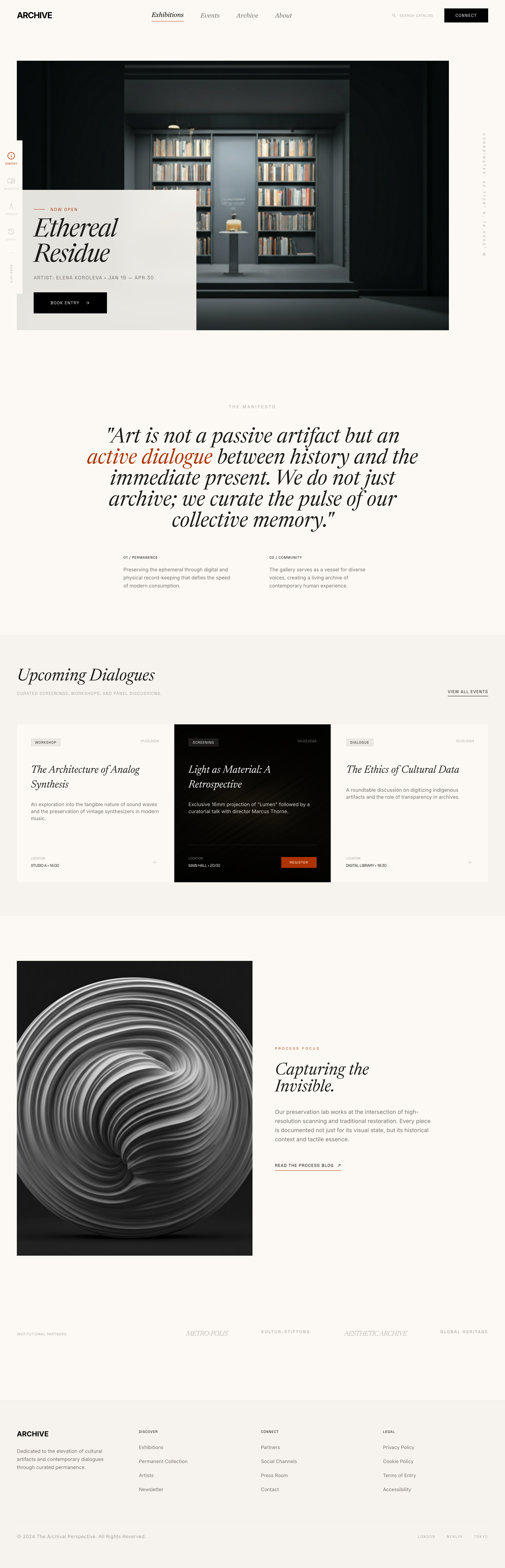 Readymag-inspired Stitch export for the cultural gallery website